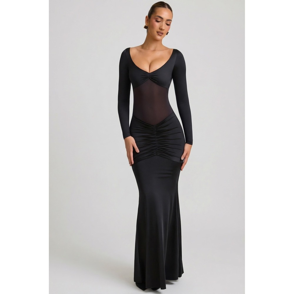 Oh Polly Alila‎ Bow-Detail Ruched Maxi DressNWT Size US 4 Black - Picture 7 of 9